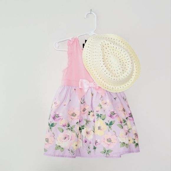 NWT Lilt floral spring toddler dress with hat colors purple and pink size 24M - Picture 2 of 6